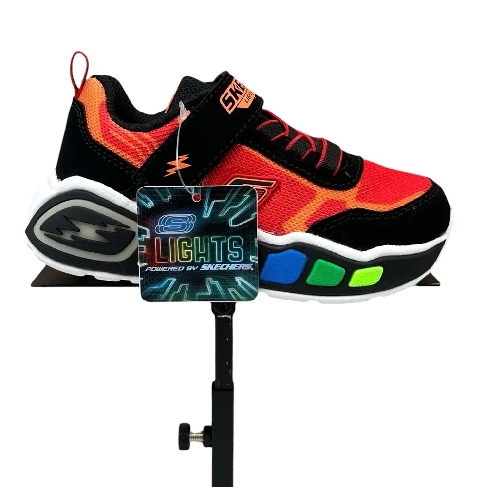 Skechers Toddler Boys Light-Up Sneaker Size 8 Slip-on Black Red Multicolor Shoes